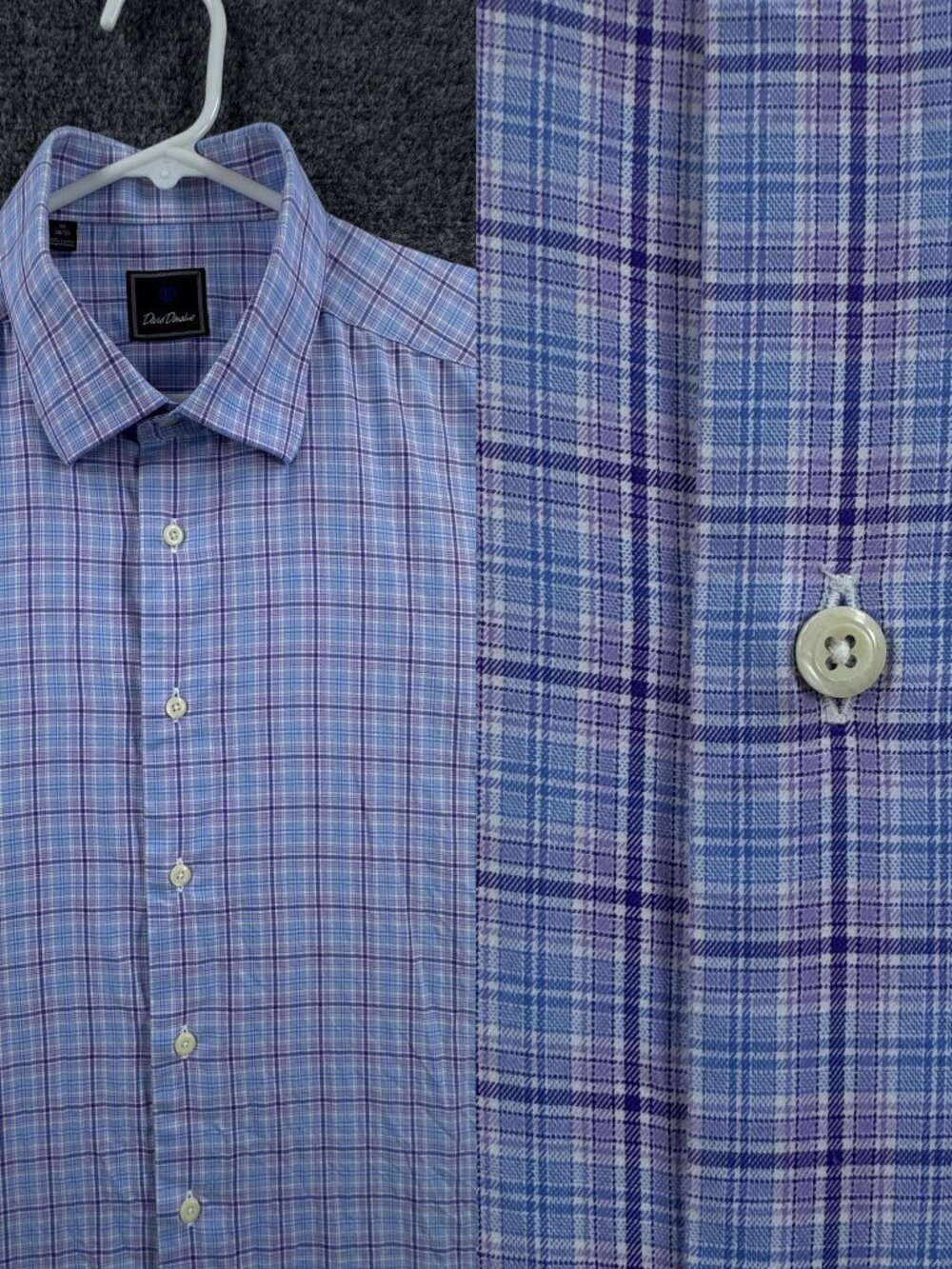 David Donahue 18 34/35 Blue Purple All Cotton Button Up Logo Plaid Long Sleeve